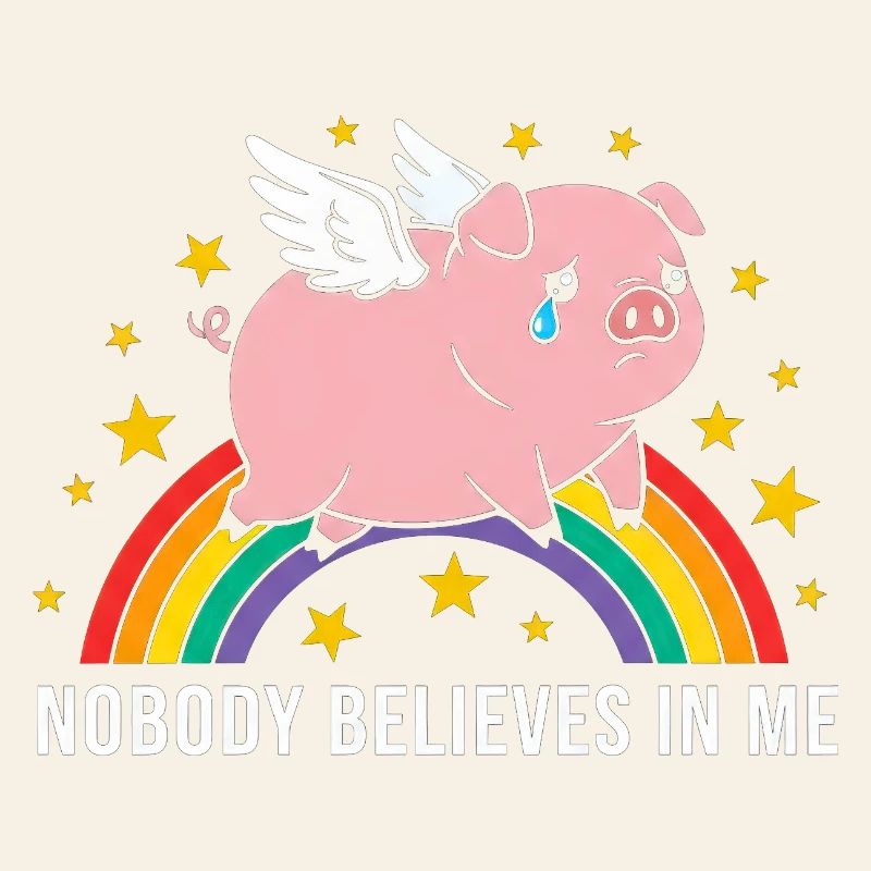 Cochon ailé triste sur arc-en-ciel