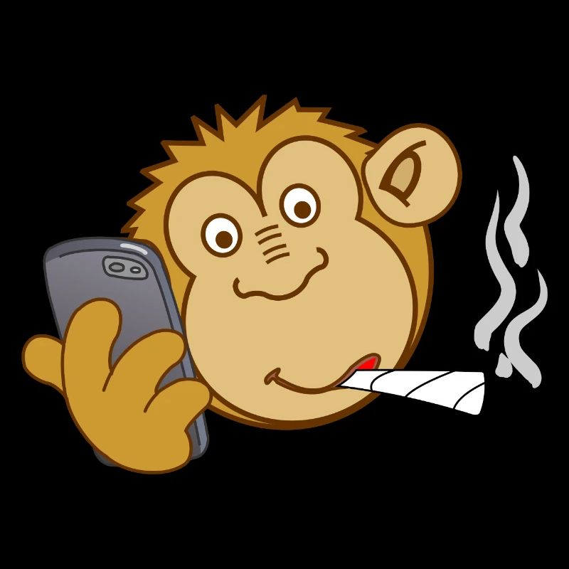 Affe mit Handy und Joint – moderne Sucht