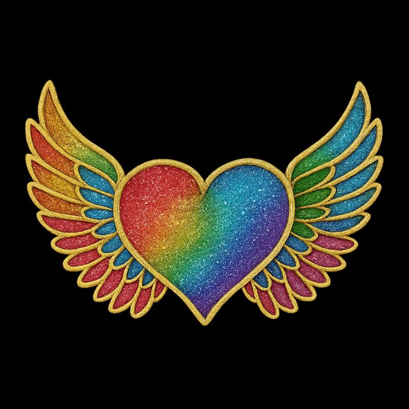 Rainbow Heart with Angel Wings Embroidery