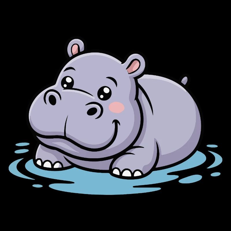 Cute hippo in a puddle
