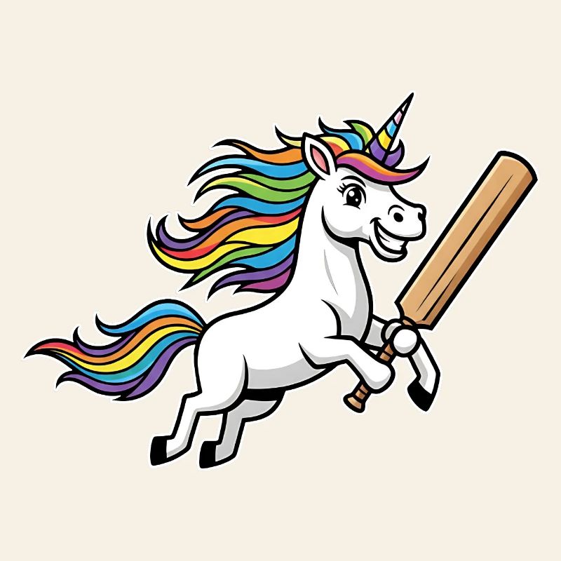 Unicorn cricket with colorful rainbow mane