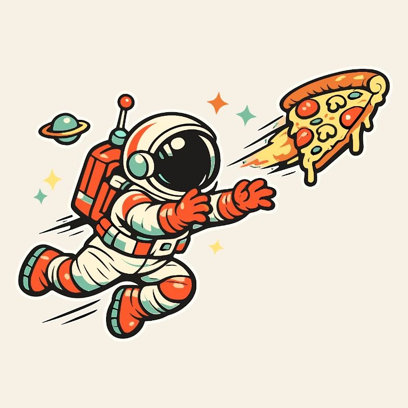 Astronaute à la chasse à la pizza