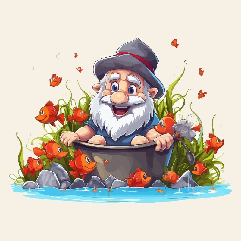 Gnom im Badetopf am Teich