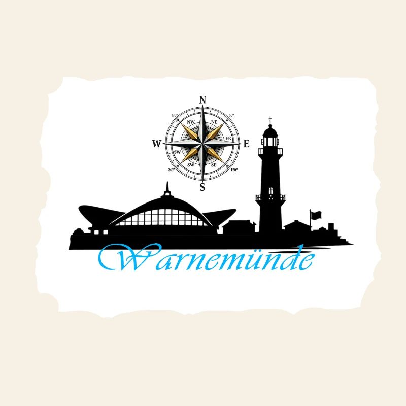 Boussole et silhouette du phare de Warnemünde
