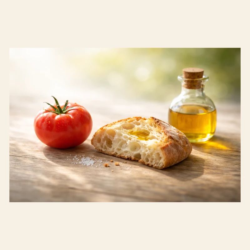 Tomato. Bread. Oil.