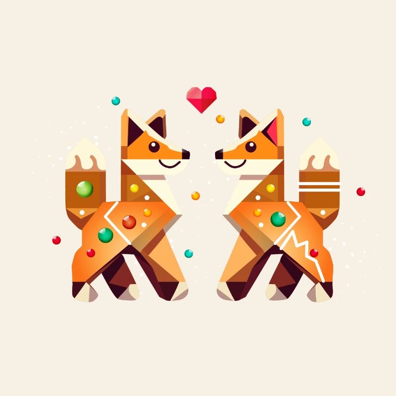 Two foxes in gingerbread style as a Christmas motif