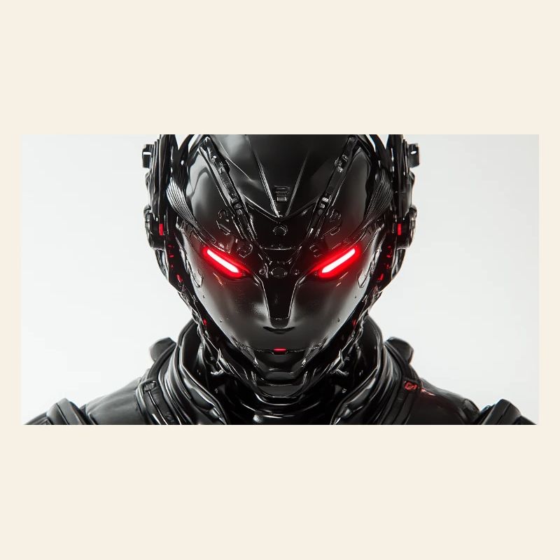 Futuristic robot with red glowing eyes