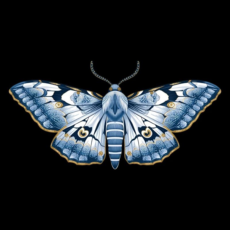Mystic Midnight – Blue Flower Moth Art