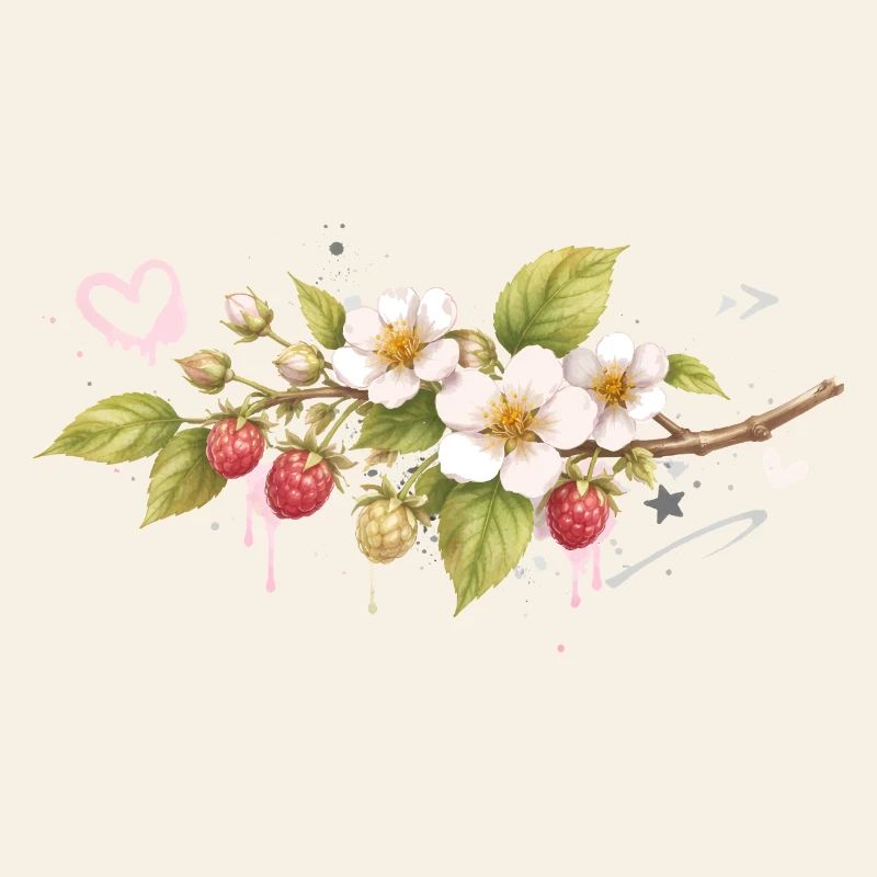Raspberry branch with flowers graffiti style