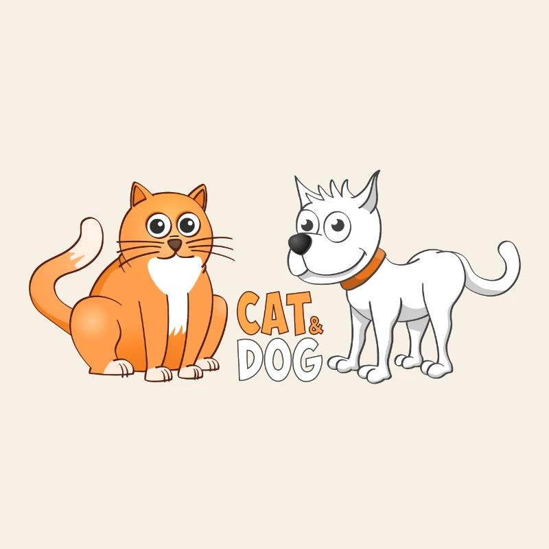 Illustration joyeuse d’un chat et d’un chien.