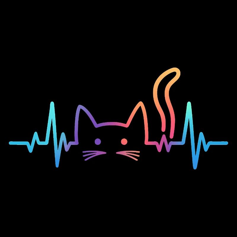 Chat ECG Heartbeat Motif arc-en-ciel