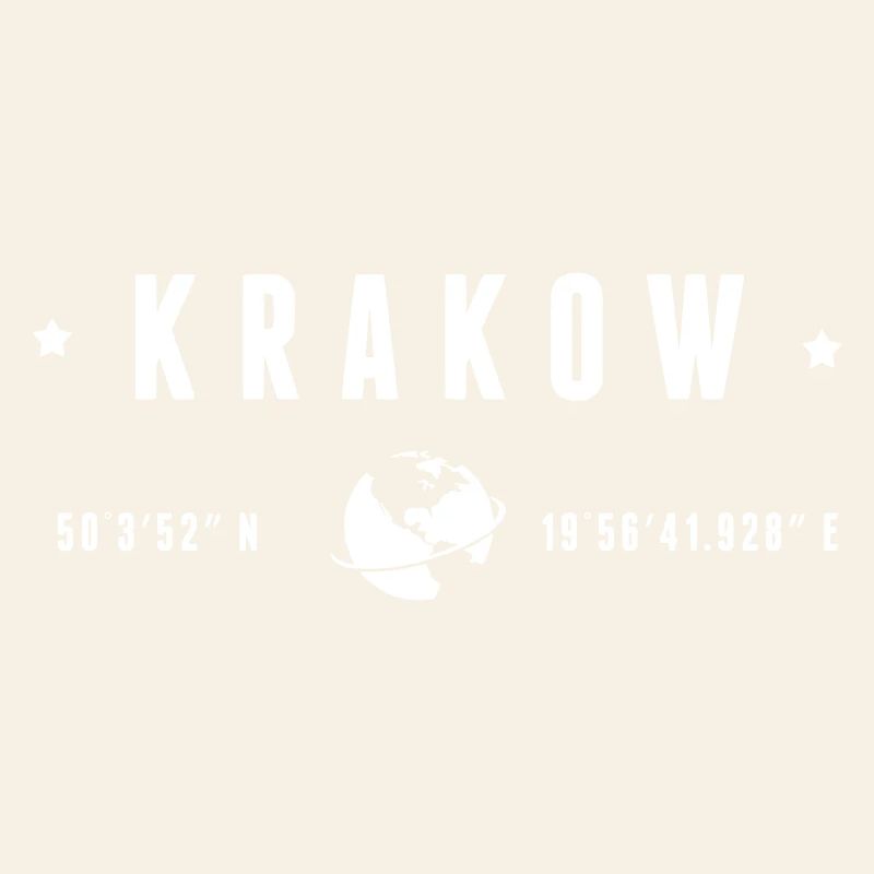 Krakow GPS Coordinates Globe Typography White