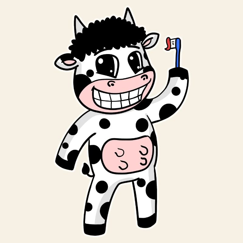 Vache avec brosse à dents
