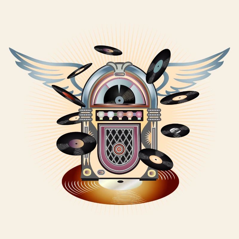 Jukebox au look rétro avec piano à queue et disques