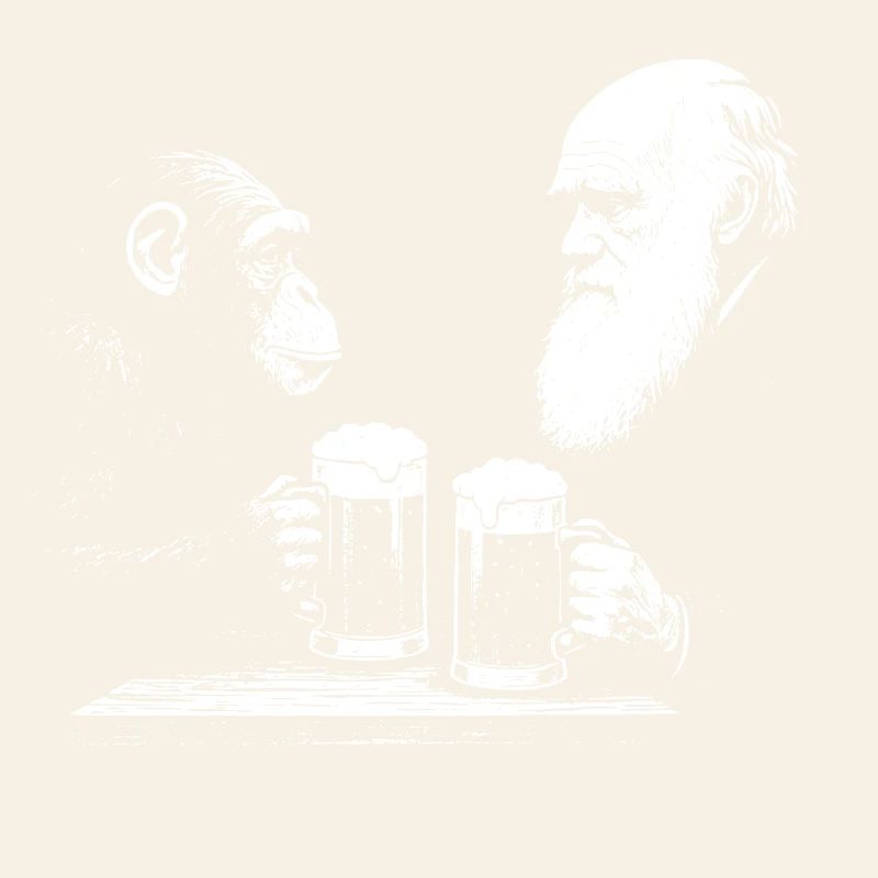 Chimpanzé et Darwin buvant de la bière