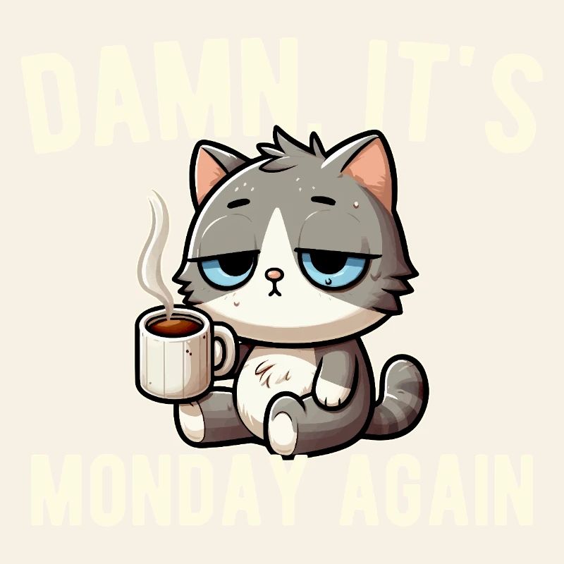 Monday Again Cat Coffee Work Stress Funny