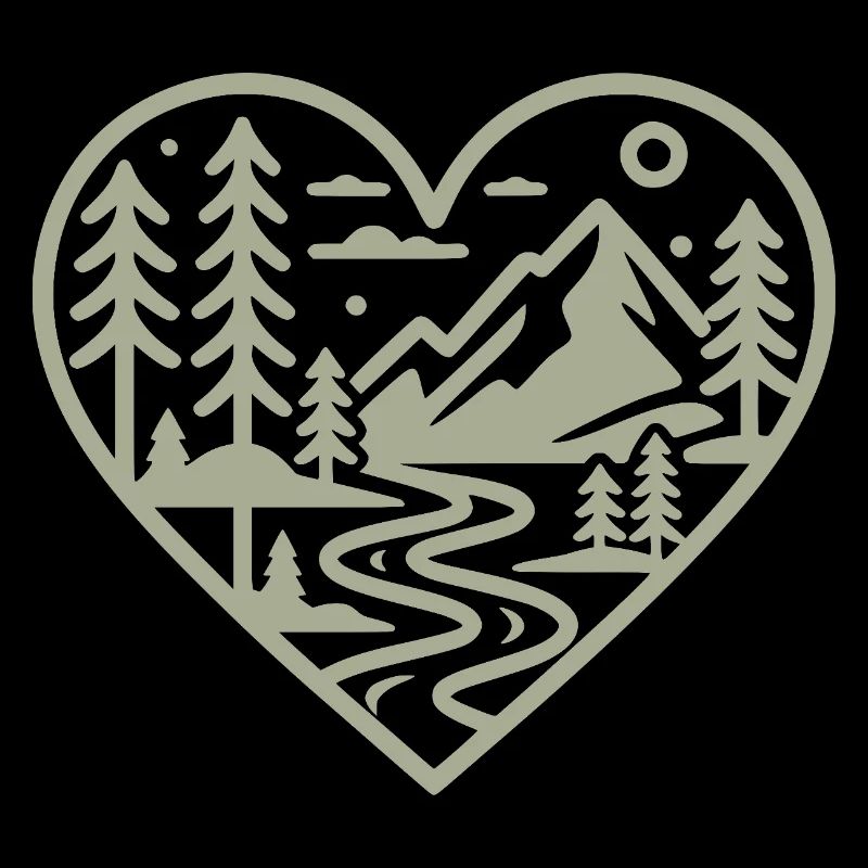 Heart Shape Landscape with Mountains & River