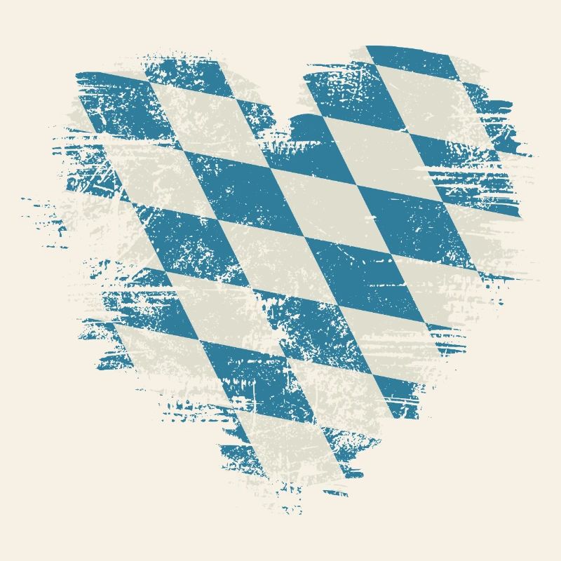 Retro Bavaria Heart with Blue White Diamond Pattern
