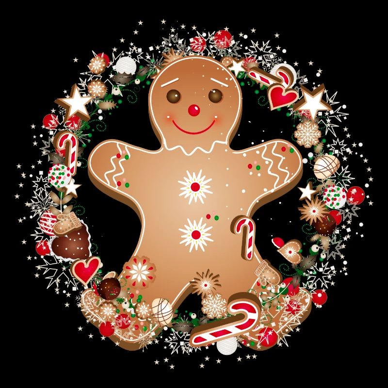 fröhlicher Lebkuchenmann im Plätzchen Kranz