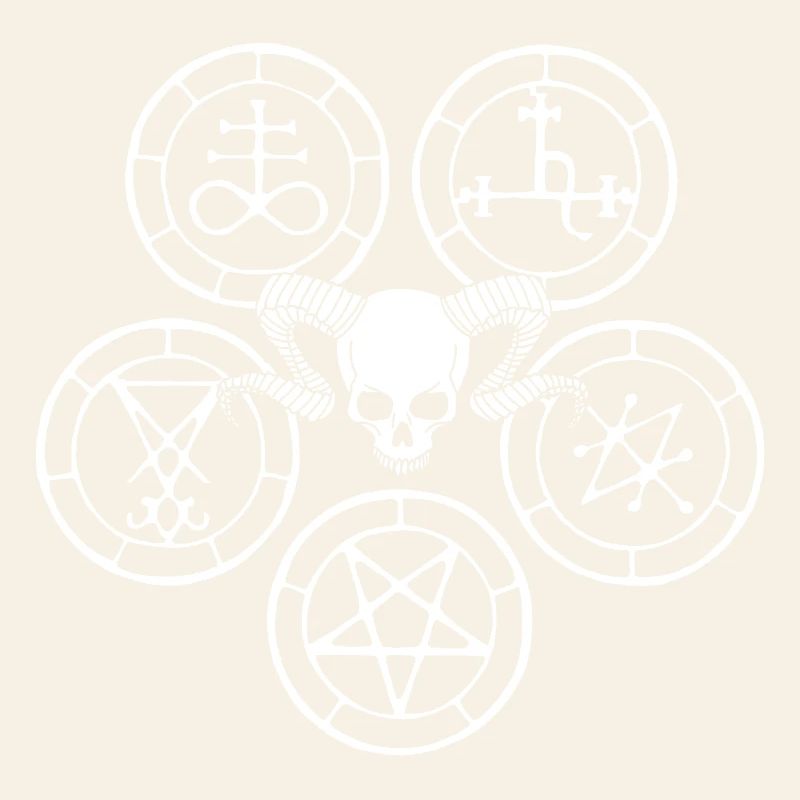 Weißer Dämonenschädel und dämonische Symbole
