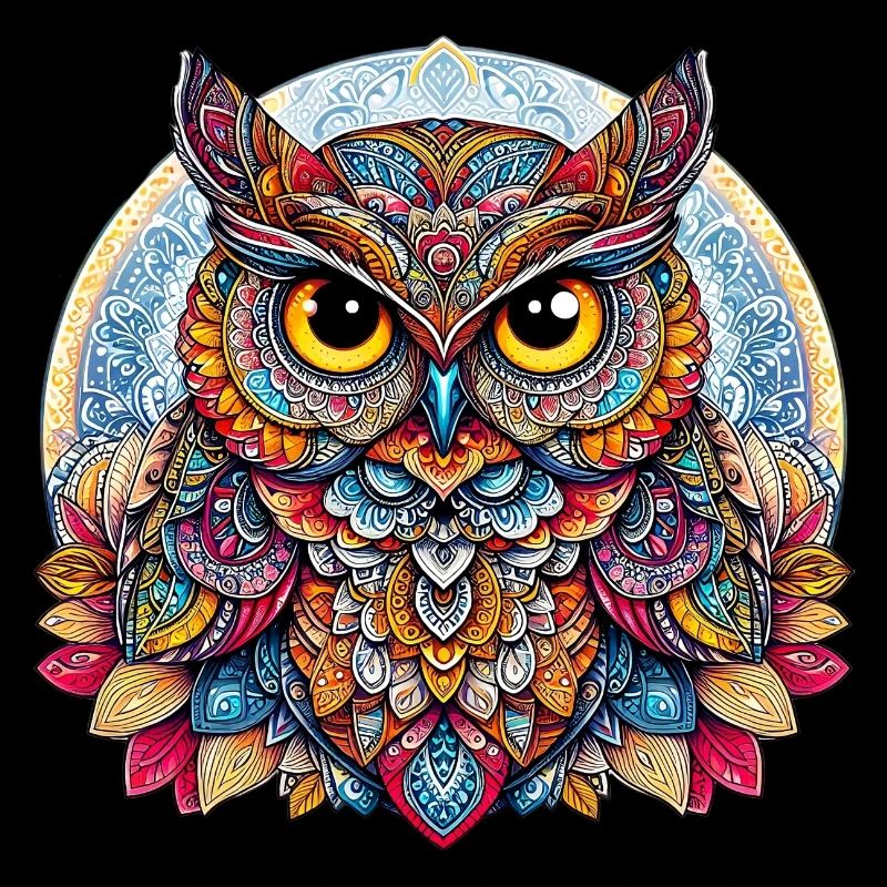 Eule mit Mandalas verziert