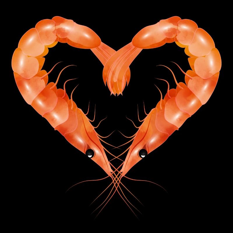 zwei Garnelen oder Shrimps in Herz Form gestaltet