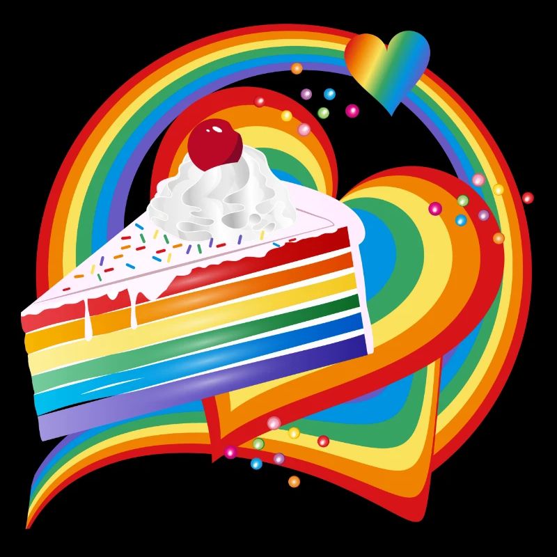 Stück Regenbogen Kuchen mit Sahne und Kirsche