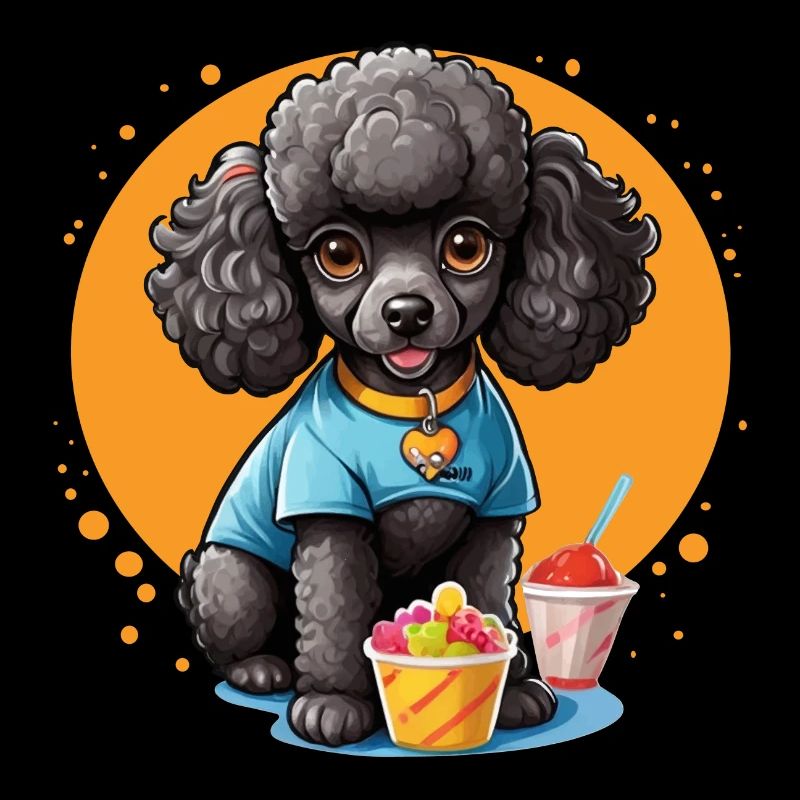 Schwarzer Pudel beim Dessert