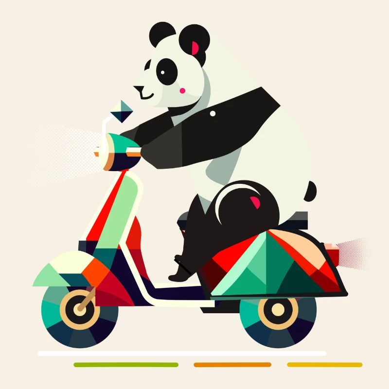 niedlichere Panda auf einem farbenfrohen Roller