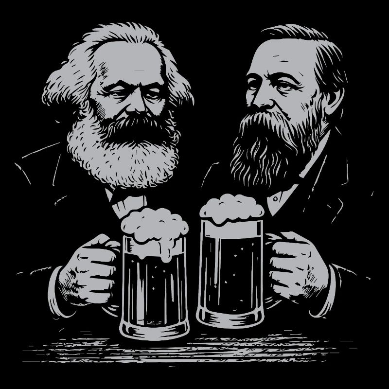 Karl Marx and Engels drinking beer