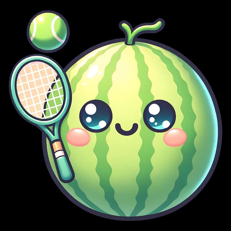 Pastèque kawaii avec raquette de tennis et balle
