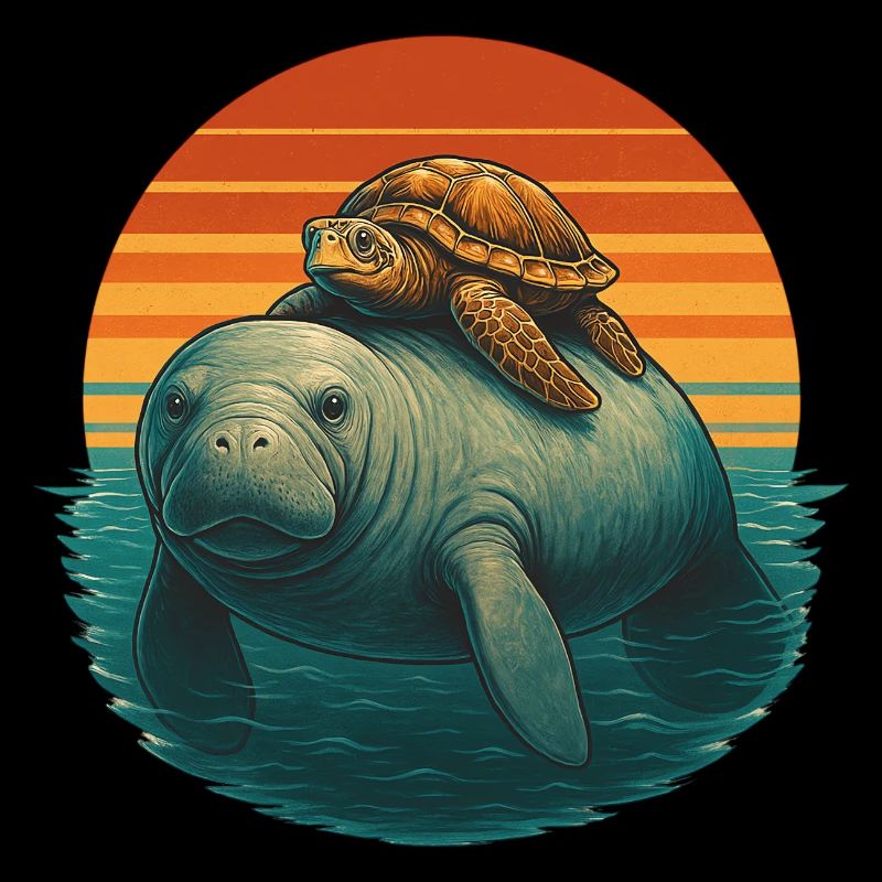 Manatee Turtle Ocean Friends
