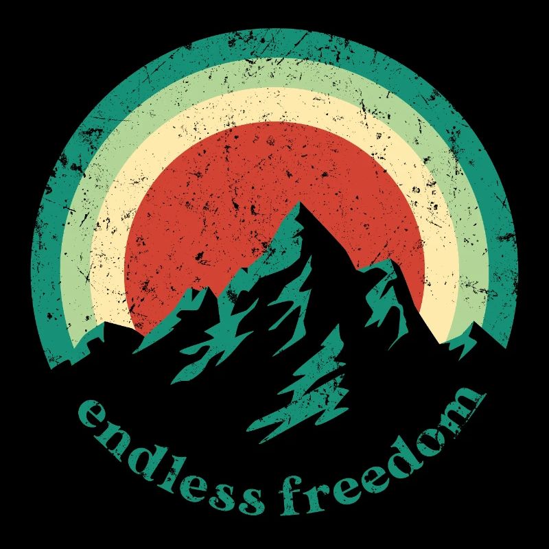 Endless Freedom Mountain Rainbow in retro design