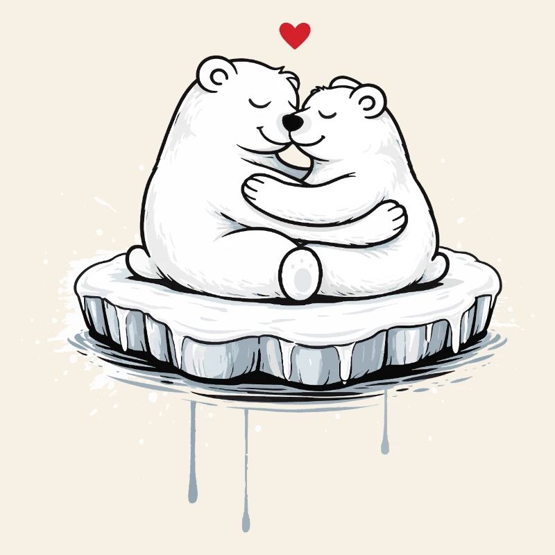 Zwei kuschelnde Eisbären auf Eisscholle 