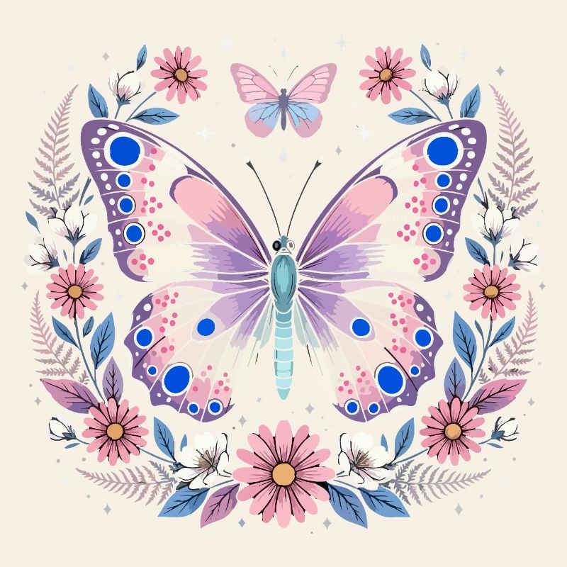 Papillon pastel dans une couronne de fleurs