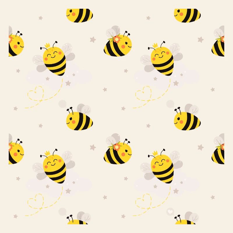 Cute bees in cloud pattern motif