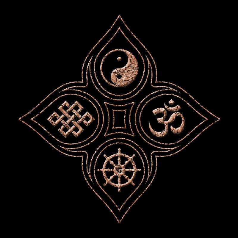 Yin Yang Stone Relief with Om Dharmachakra Knot