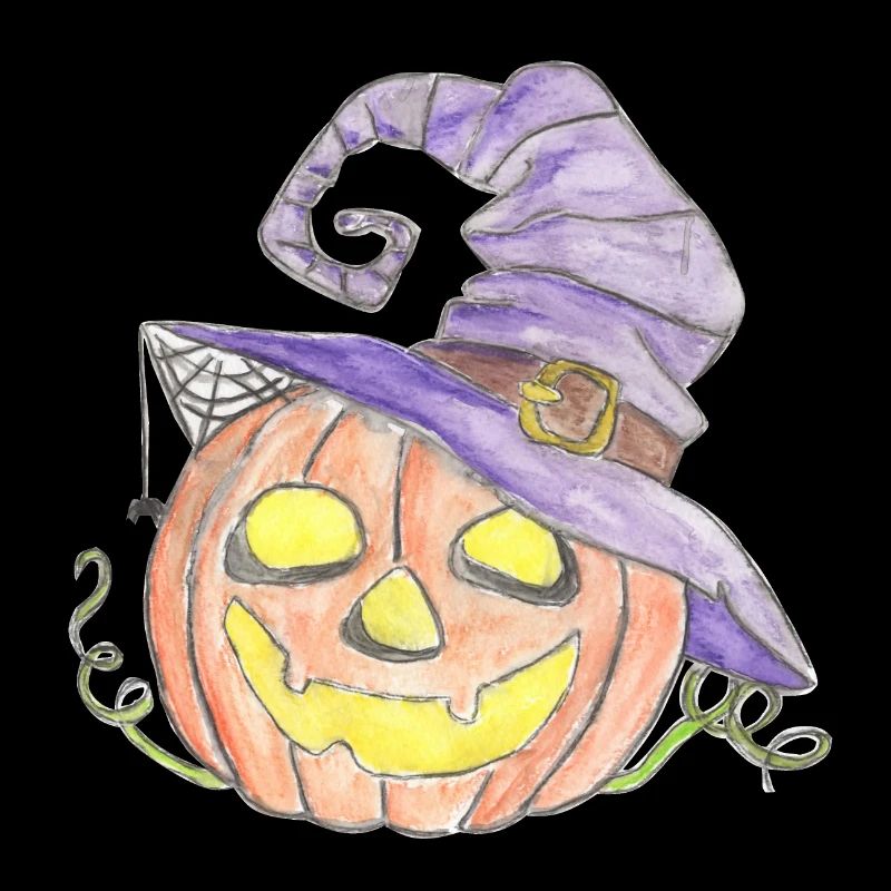 Citrouille aquarelle avec chapeau de sorcière