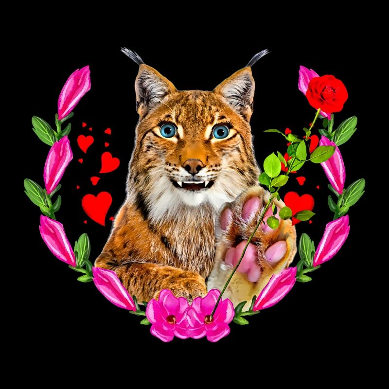 Chat lynx avec rose pour l’amour