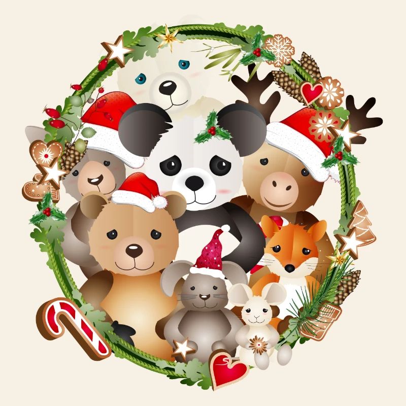 des animaux mignons célèbrent Noël ensemble