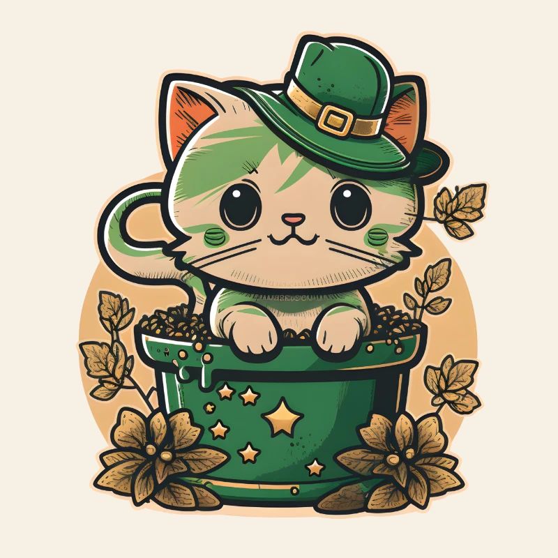 Chat dans le pot de fleurs Fête de la Saint-Patrick