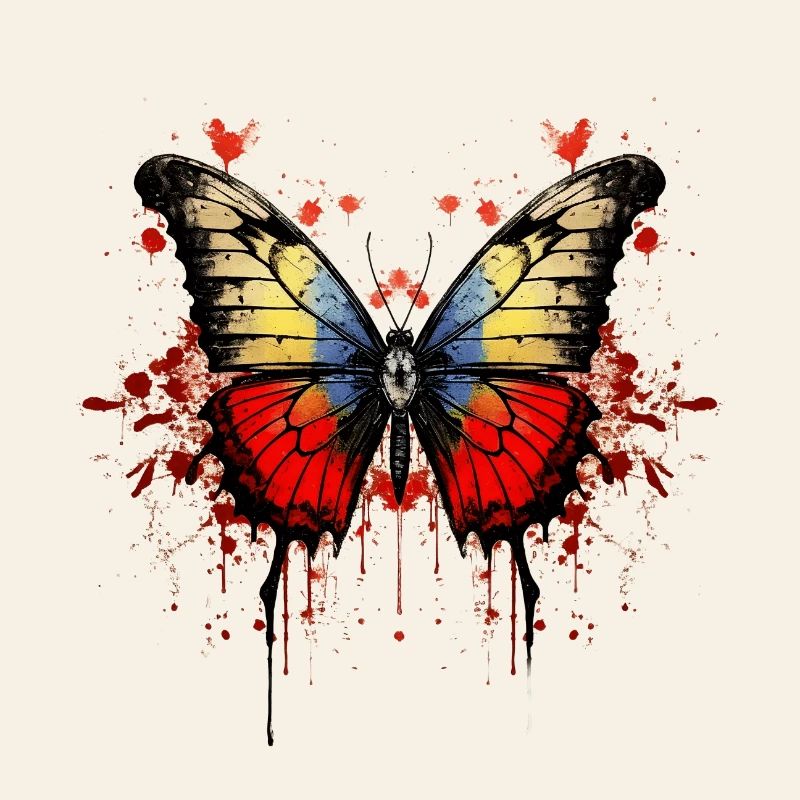Papillon coloré avec motif d’éclaboussures de sang