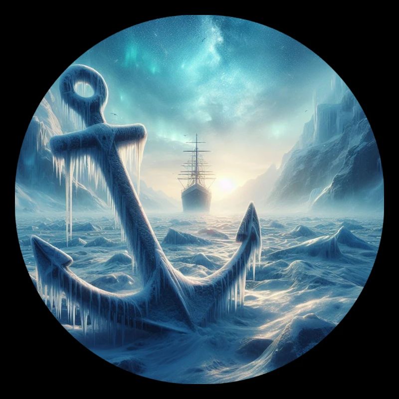 Paysage de glace d’ancre et de navire