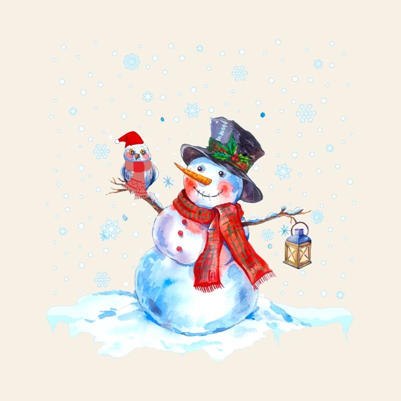 Weihnachten Nostalgie Schneemann mit Eule, Laterne