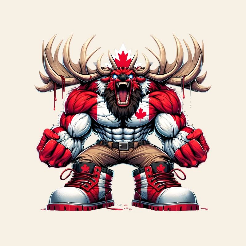 Wapiti du Canada avec drapeau national