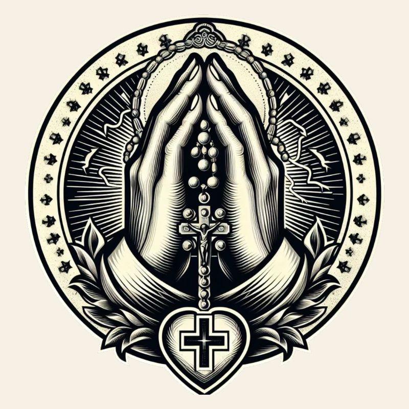 Hands clasped in prayer with rosary