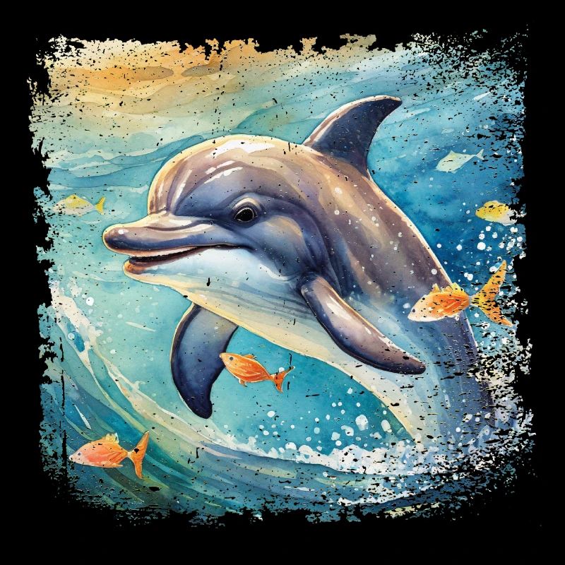 Niedlicher junger Delfin im Kinderbuchstil