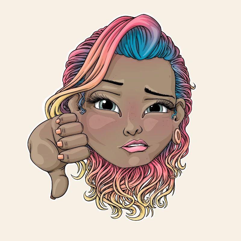 Cheveux multicolores avec geste de désapprobation