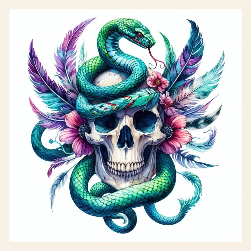 Aquarelle Crâne et Serpent