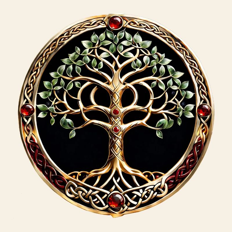 Arbre de vie élégant et noble avec nœud celtique.